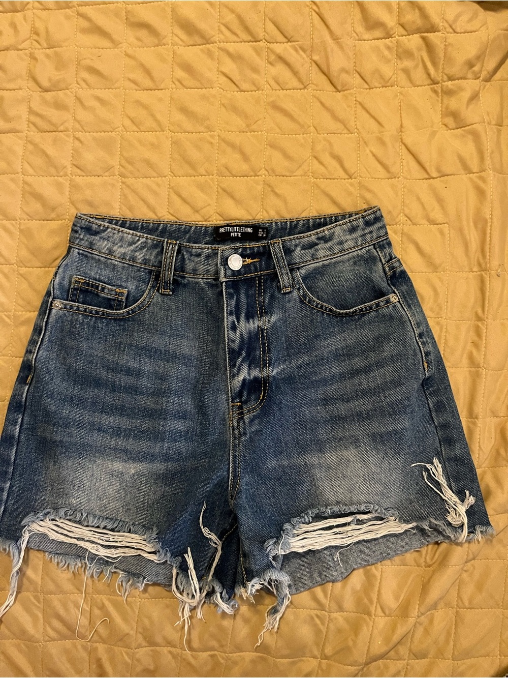 PrettyLittleThing Distressed Blue Denim High-Rise Shorts